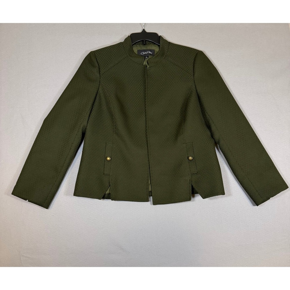 Chelsea Rose Womens Olive Green Diamond Textured Open Front Jacket Size 16